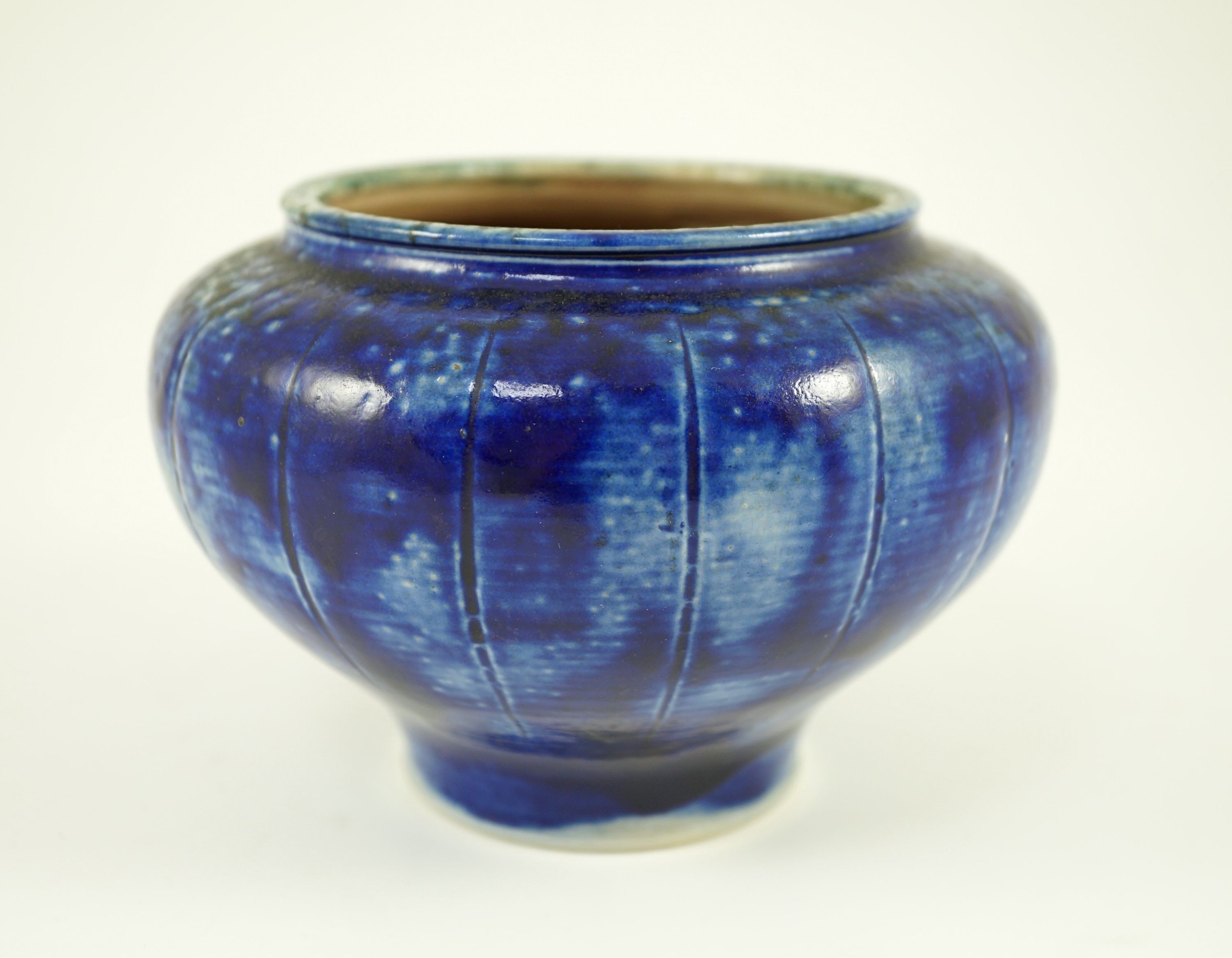 A Martin Brothers blue glazed vase, dated 1912, 9.5 cm high